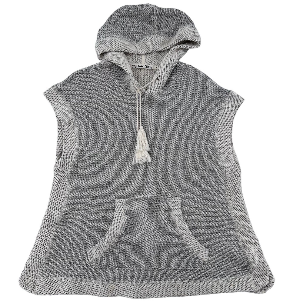 Michael Stars Women Sz M Grey Marled Knit Sleeveless Hoodie Poncho Soft Cozy